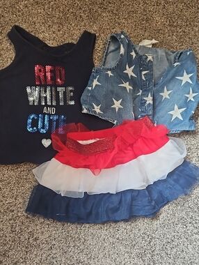 Red White and Blue Girls' Patriotic Outfit - Tank, Denim Star Vest & Tutu